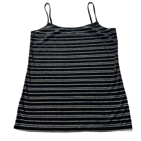 Ann Taylor Loft Outlet Women's Size L Sleeveless Cami Tank Black Silver Stripes - Picture 7 of 8